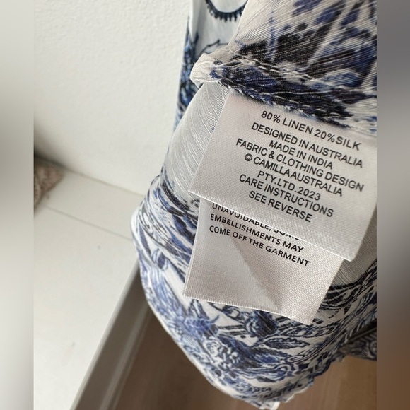 Camilla tie shoulder dress blue white glaze and graze Size Large - Picture 15 of 16